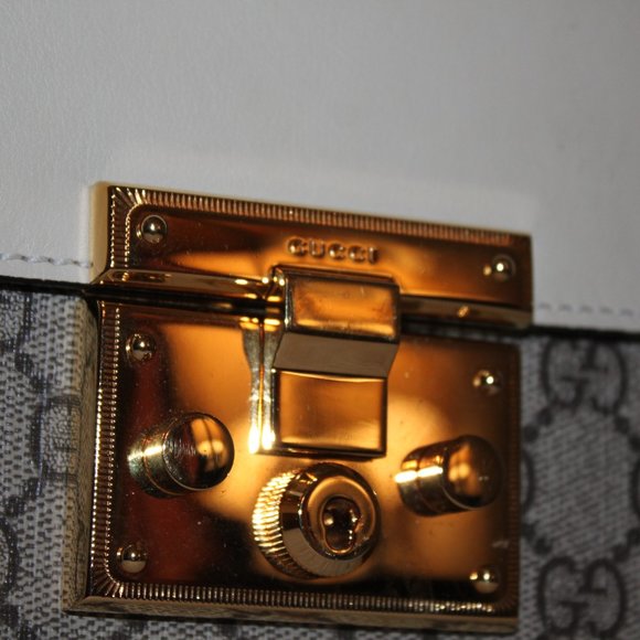 Gucci Padlock Mini GG Supreme Leather/Canvas Bag Ivory and Beige - Picture 5 of 15